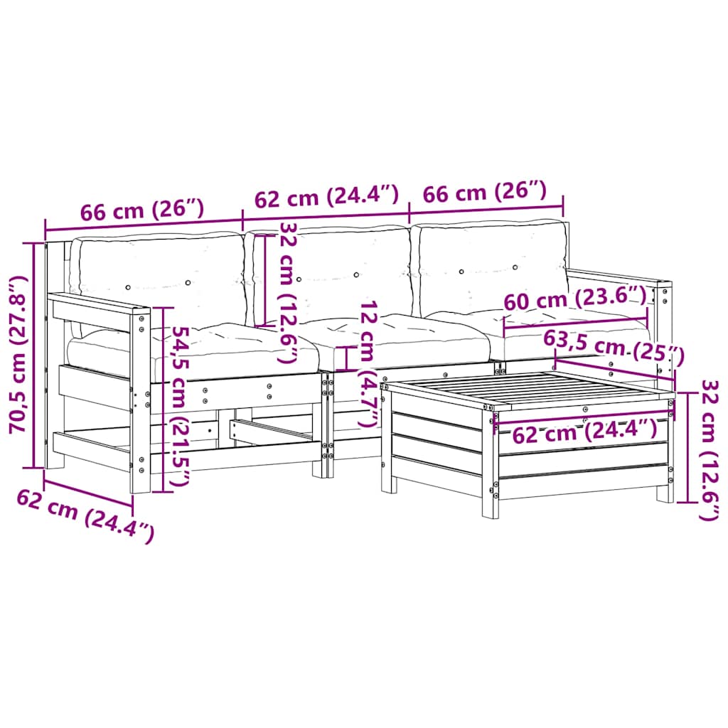 vidaXL 4-tlg. Garten-Lounge-Set mit Kissen Weiß Massivholz Kiefer