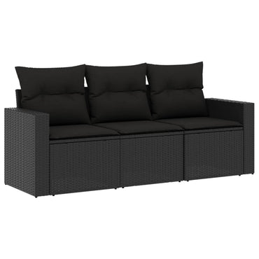 vidaXL Salon de jardin 3 pièces avec coussins Noir Résine tressée