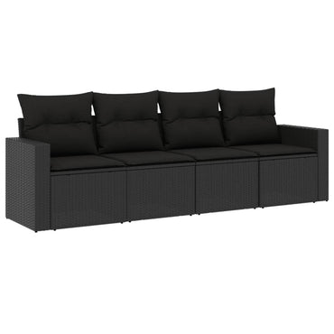 vidaXL Salon de jardin 4 pièces avec coussins résine tressée noir