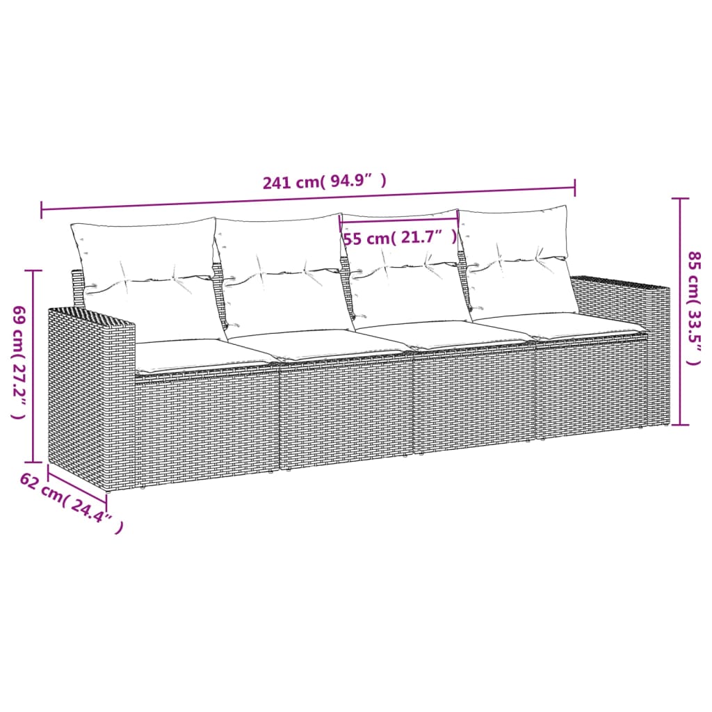 vidaXL Salon de jardin 4 pcs avec coussins Gris Résine tressée