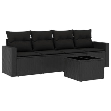 vidaXL Ensemble de canapés de jardin 5 pcs avec coussins, résine tressée noire