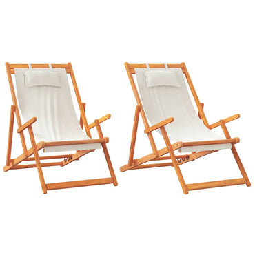 vidaXL Chaises de plage pliables 2 pcs Crème Tissu