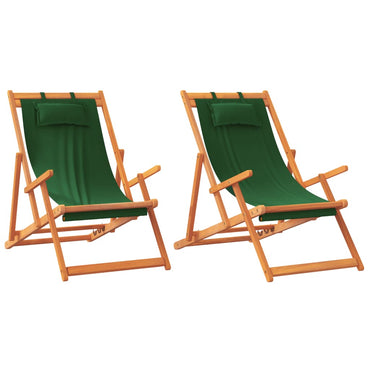 vidaXL Chaises de plage pliables 2 pcs Vert Tissu