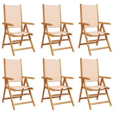 vidaXL Gartenstühle Verstellbar 6 Stk. Beige Stoff und Massivholz