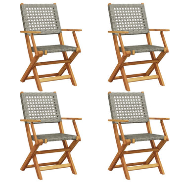vidaXL Gartenstühle 4 Stk. Klappbar Grau Poly Rattan & Massivholz