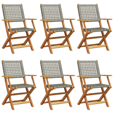 vidaXL Gartenstühle 6 Stk. Klappbar Grau Poly Rattan & Massivholz