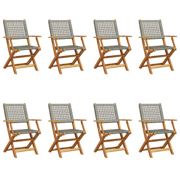 vidaXL Gartenstühle 8 Stk. Klappbar Grau Poly Rattan & Massivholz