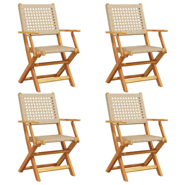 vidaXL Gartenstühle 4 Stk. Klappbar Beige Poly Rattan & Massivholz