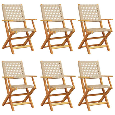 vidaXL Gartenstühle 6 Stk. Klappbar Beige Poly Rattan & Massivholz