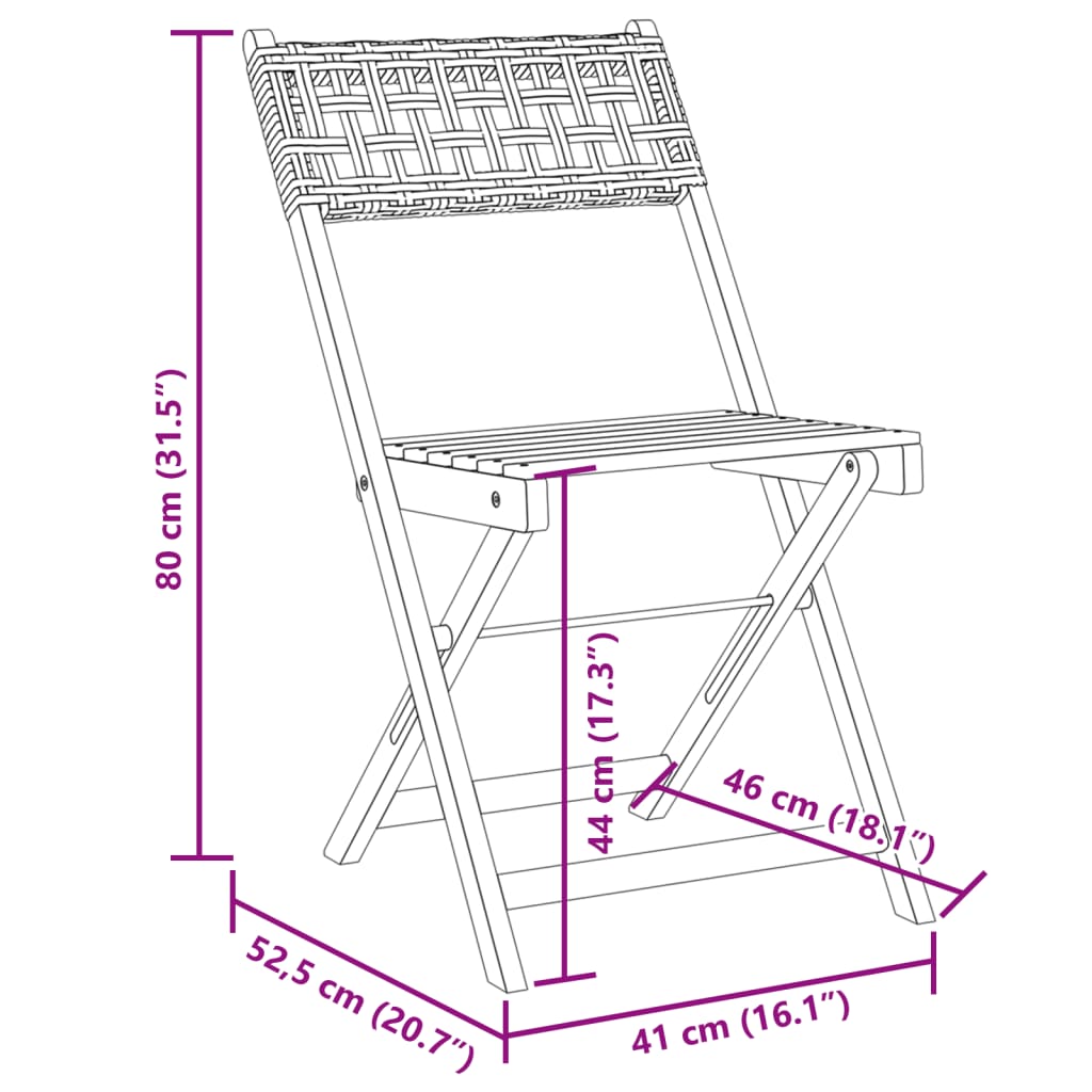 vidaXL Gartenstühle 6 Stk. Klappbar Schwarz Poly Rattan & Massivholz