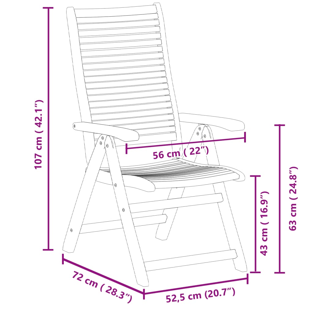 vidaXL Gartenstühle 4 Stk. Verstellbar 56x72x107 cm Massivholz Akazie
