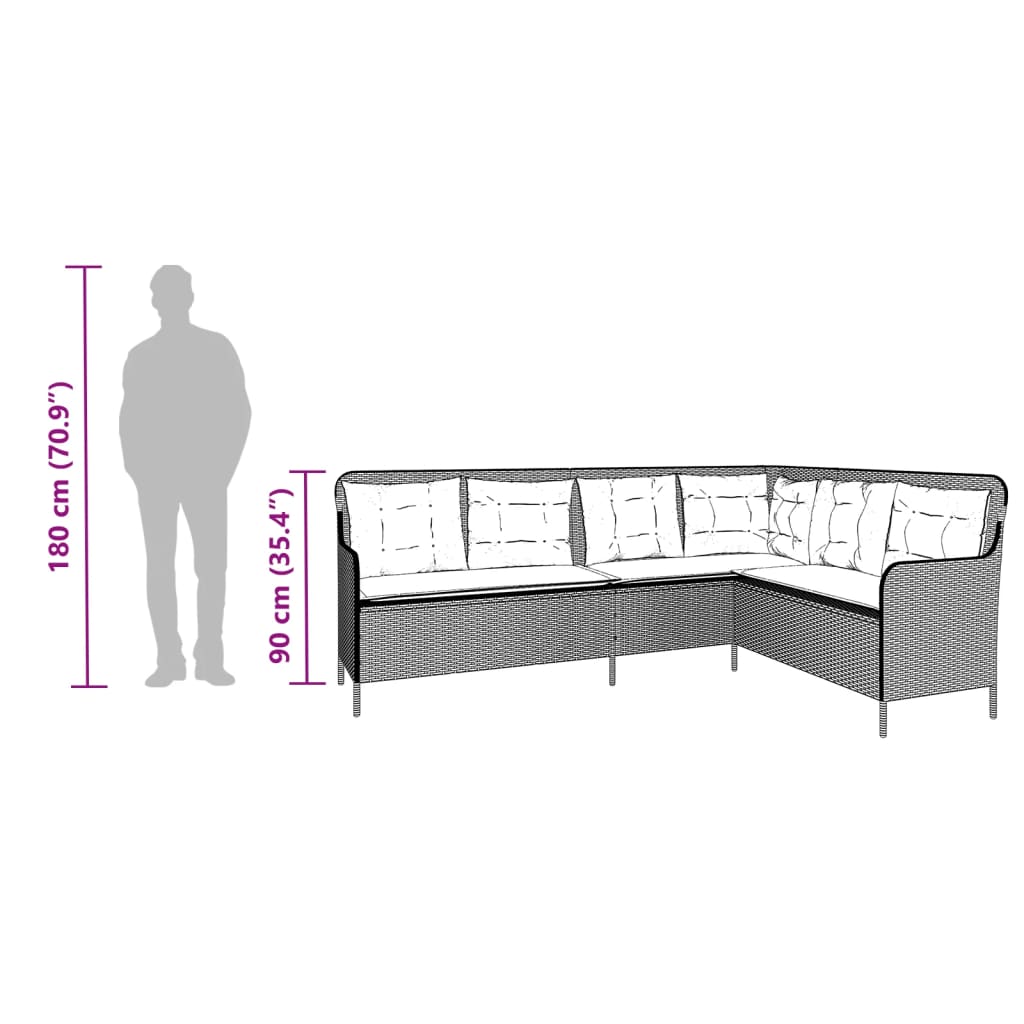 vidaXL Gartensofa in L-Form mit Kissen Hellgrau Poly Rattan