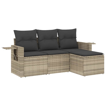 vidaXL 4-tlg. Garten-Sofagarnitur mit Kissen Hellgrau Poly Rattan