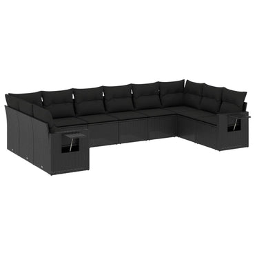 vidaXL Salon de jardin 10 pcs avec coussins Noir Résine tressée