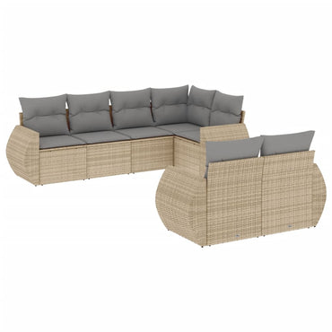 vidaXL Salon de jardin 7 pièces avec coussins en résine tressée beige