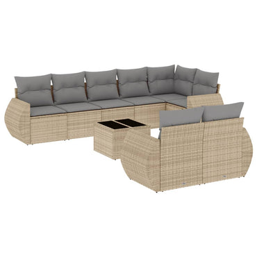 vidaXL Salon de jardin 9 pcs avec coussins Résine tressée Beige