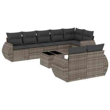 vidaXL Salon de jardin 9 pcs avec coussins Résine tressée Gris