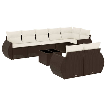 vidaXL 9-tlg. Garten-Sofagarnitur mit Kissen Braun Poly Rattan