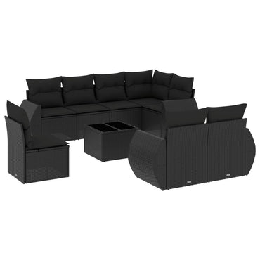 vidaXL Salon de jardin 9 pcs avec coussins Noir Résine tressée