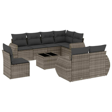 vidaXL Salon de jardin 9 pcs avec coussins Résine tressée Gris
