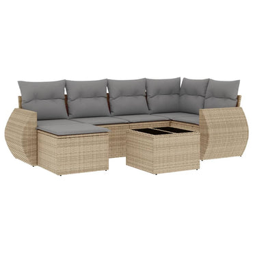 vidaXL Salon de jardin 7 pièces avec coussins en résine tressée beige