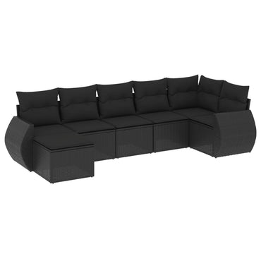 vidaXL Salon de jardin 7 pcs avec coussins Noir Résine tressée
