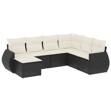 vidaXL Salon de jardin 7 pcs avec coussins Noir Résine tressée