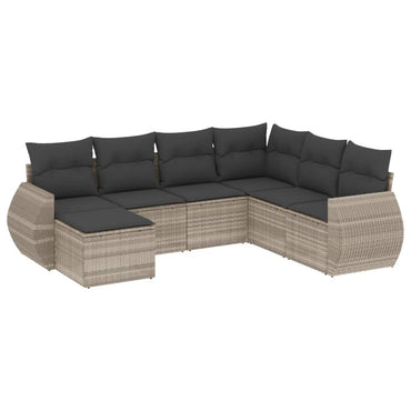 vidaXL Salon de jardin 7 pièces avec coussins Gris clair résine tressée