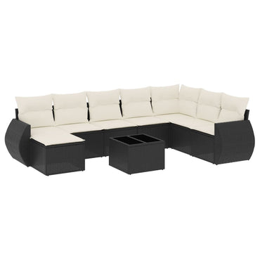 vidaXL Salon de jardin 9 pcs avec coussins Noir Résine tressée