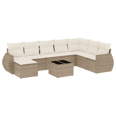 vidaXL Salon de jardin 9 pcs avec coussins Résine tressée Beige