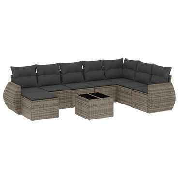 vidaXL Salon de jardin 9 pcs avec coussins Résine tressée Gris