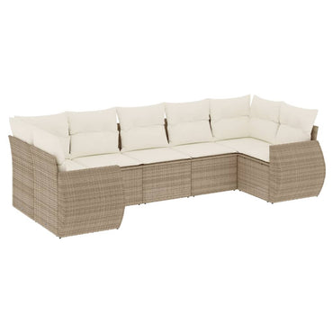 vidaXL Salon de jardin 7 pièces avec coussins en résine tressée beige