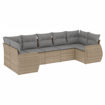 vidaXL Salon de jardin 7 pièces avec coussins en résine tressée beige