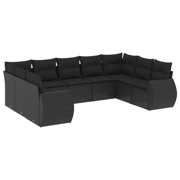 vidaXL Salon de jardin 9 pcs avec coussins Noir Résine tressée