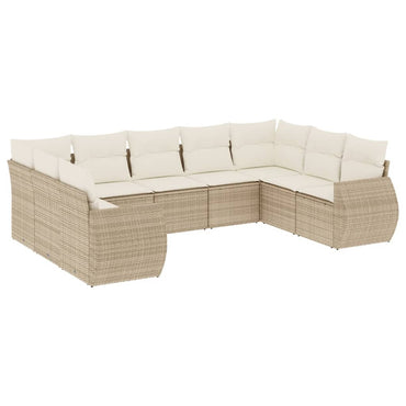 vidaXL Salon de jardin 9 pcs avec coussins Résine tressée Beige