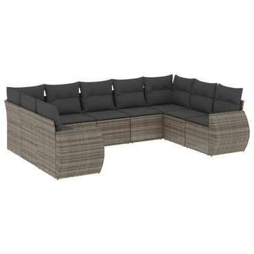 vidaXL Salon de jardin 9 pcs avec coussins Résine tressée Gris