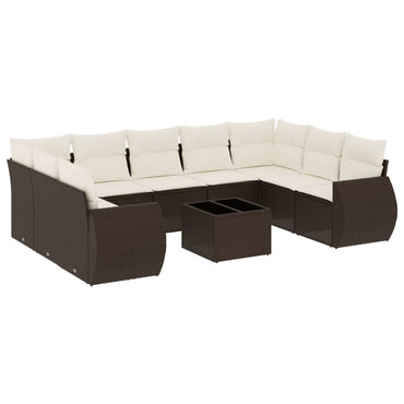 vidaXL 10-tlg. Garten-Sofagarnitur mit Kissen Braun Poly Rattan