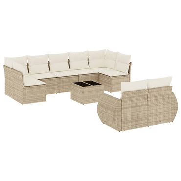 vidaXL Salon de jardin 10 pcs avec coussins beige résine tressée