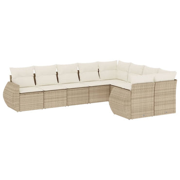 vidaXL Salon de jardin 9 pcs avec coussins Résine tressée Beige