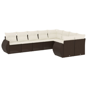 vidaXL 9-tlg. Garten-Sofagarnitur mit Kissen Braun Poly Rattan