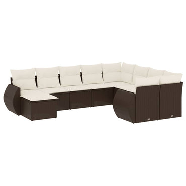 vidaXL 10-tlg. Garten-Sofagarnitur mit Kissen Braun Poly Rattan