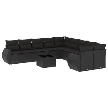 vidaXL Salon de jardin 11 pcs avec coussins Noir Résine tressée