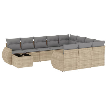 vidaXL Ensemble de canapés de jardin 11 pcs avec coussins en rotin synthétique beige