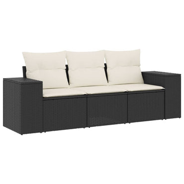 vidaXL Salon de jardin 3 pièces avec coussins Noir Résine tressée