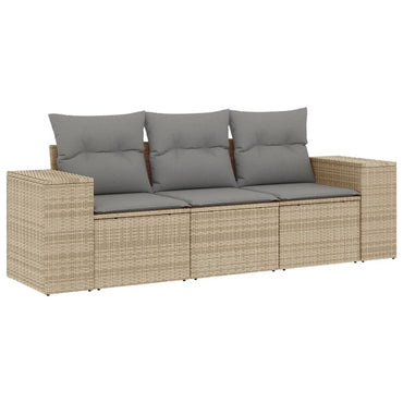 vidaXL Salon de jardin 3 pcs avec coussins Beige Résine tressée