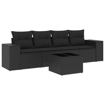 vidaXL Ensemble de canapés de jardin 5 pcs avec coussins, résine tressée noire