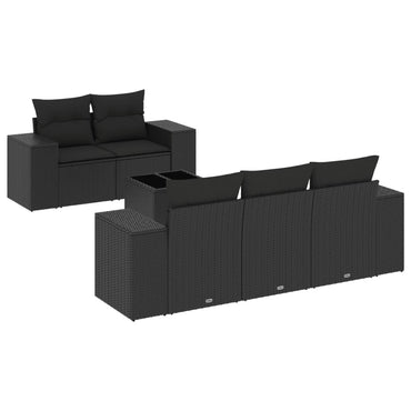 vidaXL Salon de jardin 6 pcs avec coussins Noir Résine tressée