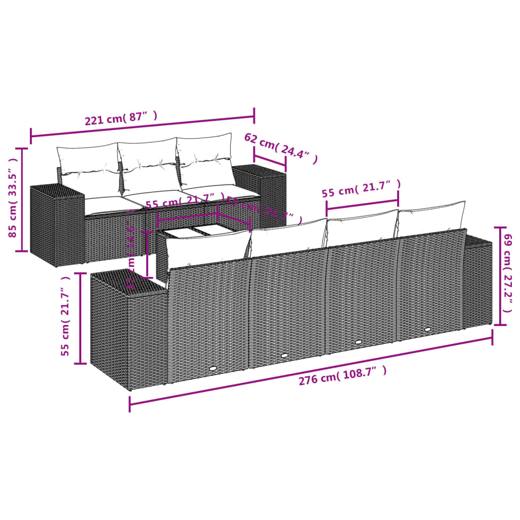 vidaXL 8-tlg. Garten-Sofagarnitur mit Kissen Beige Poly Rattan