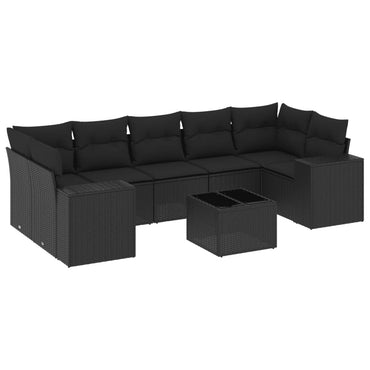 vidaXL Ensemble de canapés de jardin 8 pièces avec coussins résine tressée noir