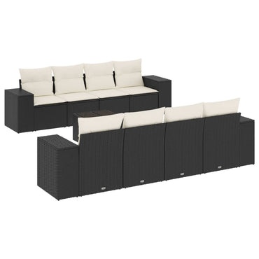 vidaXL Salon de jardin 9 pcs avec coussins Noir Résine tressée